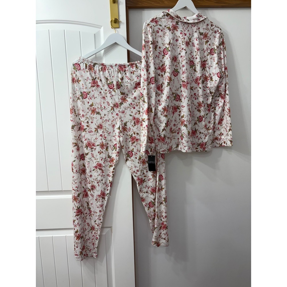 Vintage Lauren Ralph Lauren Womens 2-Pc. Floral Pajamas Set embroidered logo Med - Picture 2 of 2